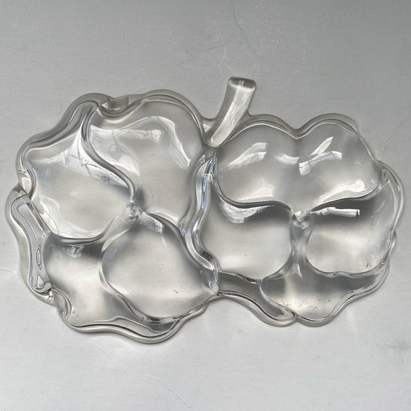 4 Vintage Pansy Snack Candy Divided Dishes Trinket Tray Stackable Glass - Picture 6 of 11